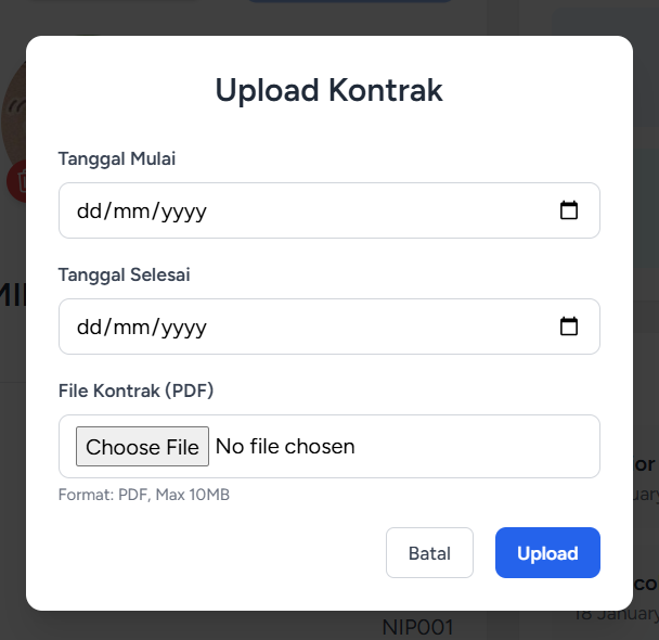 Pop up Upload Kontrak